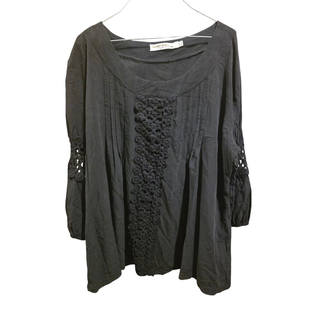 Solitaire Cottage Core‎ Top 1x Womens Plus Size Boho Black Lace Lagen Look